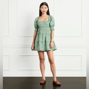 Hill House Athena Nap Dress Green Jacquard XL Mini Dress